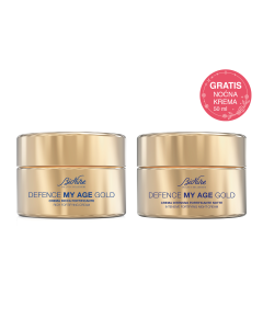 DEFENCE MY AGE GOLD KREME ZA NJEGU ZRELE KOŽE, UZ POBOLJŠANJE GUSTOĆE VLAKANA KOLAGENA I ELASTINA; GOLD dnevna krema + GOLD noćna krema GRATIS (promotivni paket - limitirana serija)